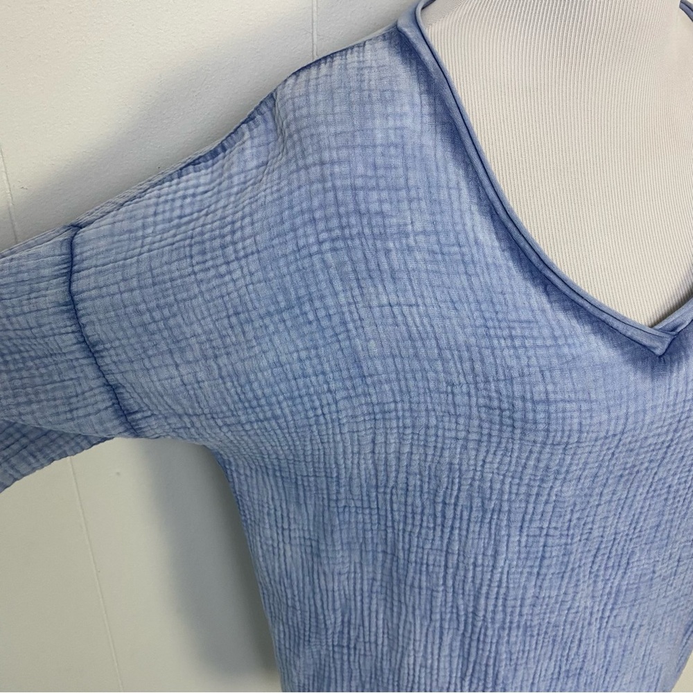 Made In Italy Cotton Gauze Top Sz Small Blue Long Sleeve Boho Loose Fit Pullover - Picture 4 of 11